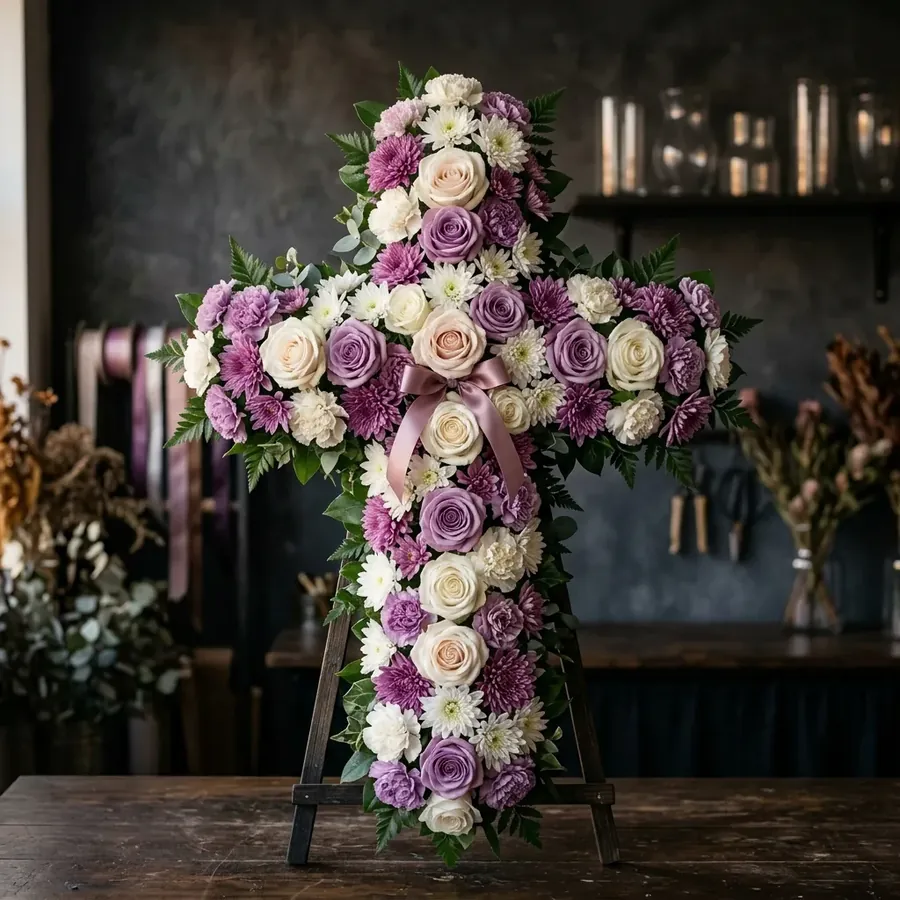 Cruz floral para cerimônia